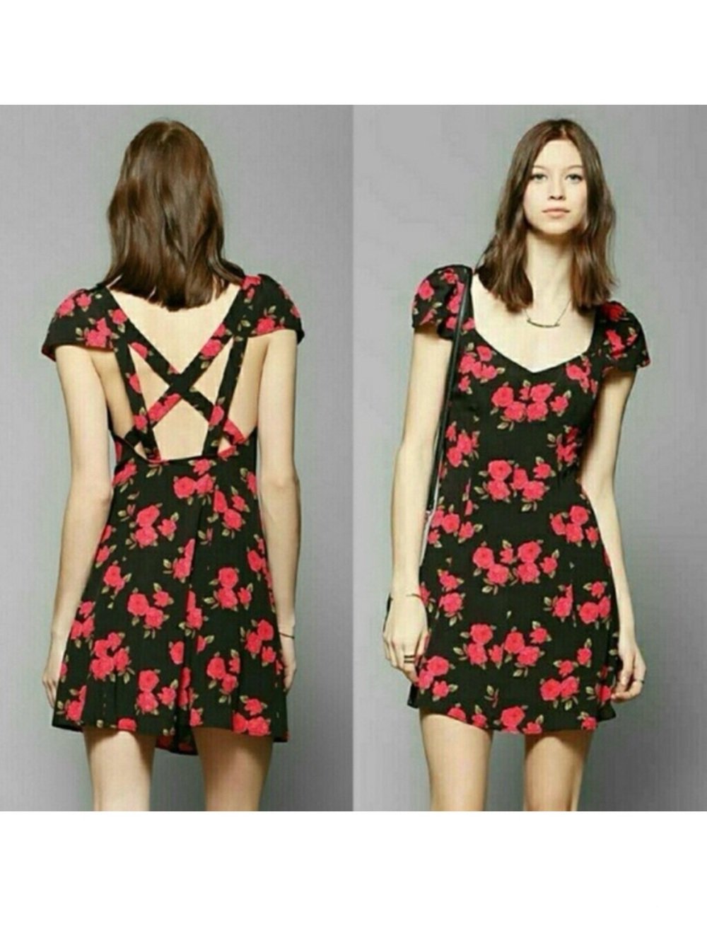Urban Outfitters Kimchi Blue Cross Back Floral Mini Twee Dress Size 6